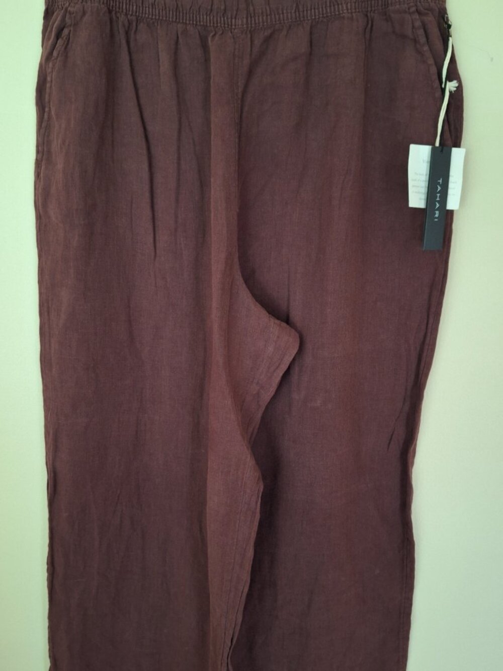 NWT Tahari 100% Linen Brown 2 Pocket Pant Women XL - Picture 2 of 9